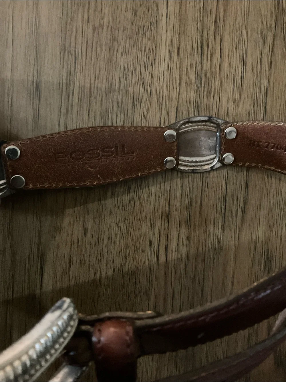 Fossil Brown Leather Belt with Silver Western Accents